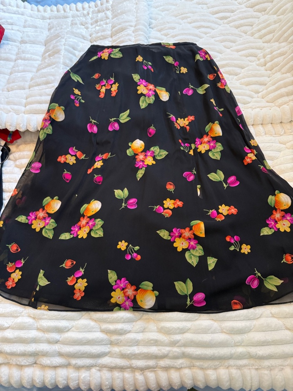 Dana Buchman Black A-Line Skirt with Bright Fruit & Floral Print